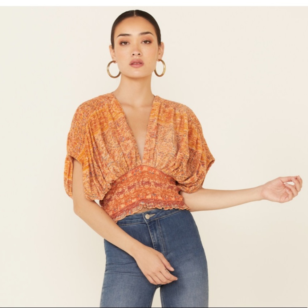 FREE PEOPLE WOMEN'S NEXT VACATION PRINTED SHORT SLEEVE TOP